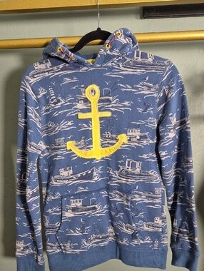 Mini Boden Blue And White Nautical Hoodie